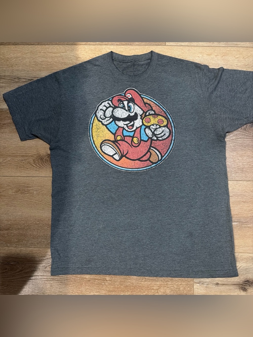 Men's Gray Short-Sleeve Graphic Tee with Retro Game Character
